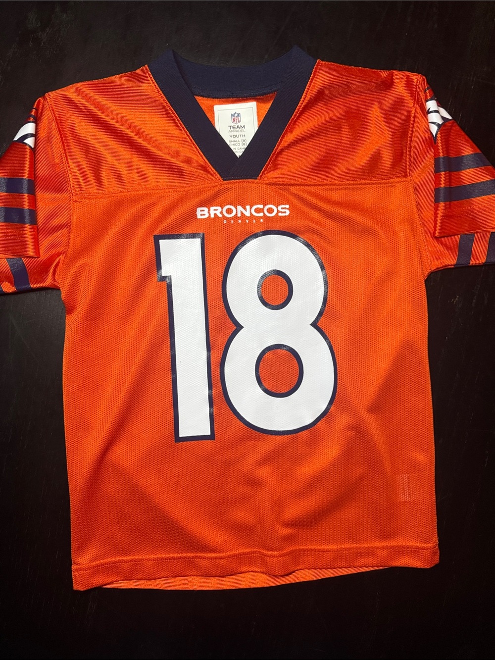 NFL Kids Orange Broncos #18 Manning Jersey with Navy Trim